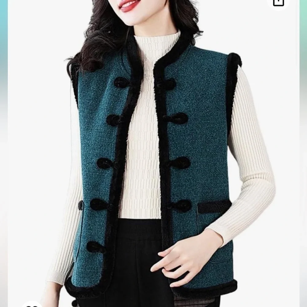 Vintage 80’ TALLY HO Asian style Vest Gilet sweater women’s size XL green